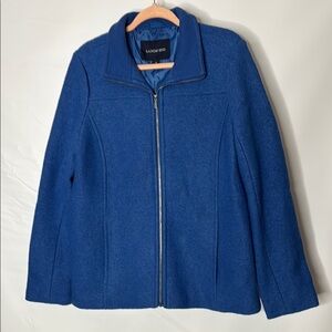 Lands' End Blue Wool blend Jacket with Full-Length Zipper